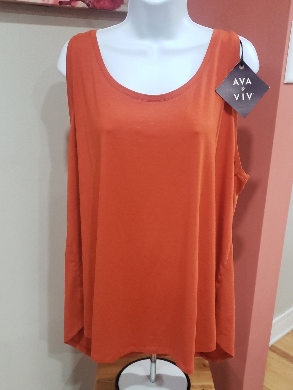 Ava & Viv Women's Short-Sleeve Crew Neck T-Shirt in Bright Burnt Orange, 1X